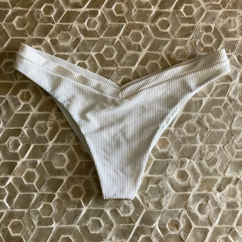 Frankies Bikinis white Enzo Ribbed Bikini Bottoms